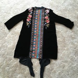 Johnny Was Waleska Velvet Draped Embroidered Cardigan Kimono